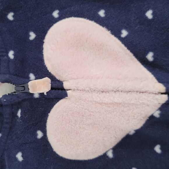 Carter's WARM HOODED FLEECE ONE PIECE BLUE WITH PINK HEARTS SIZE18 MONTHS - Picture 2 of 11